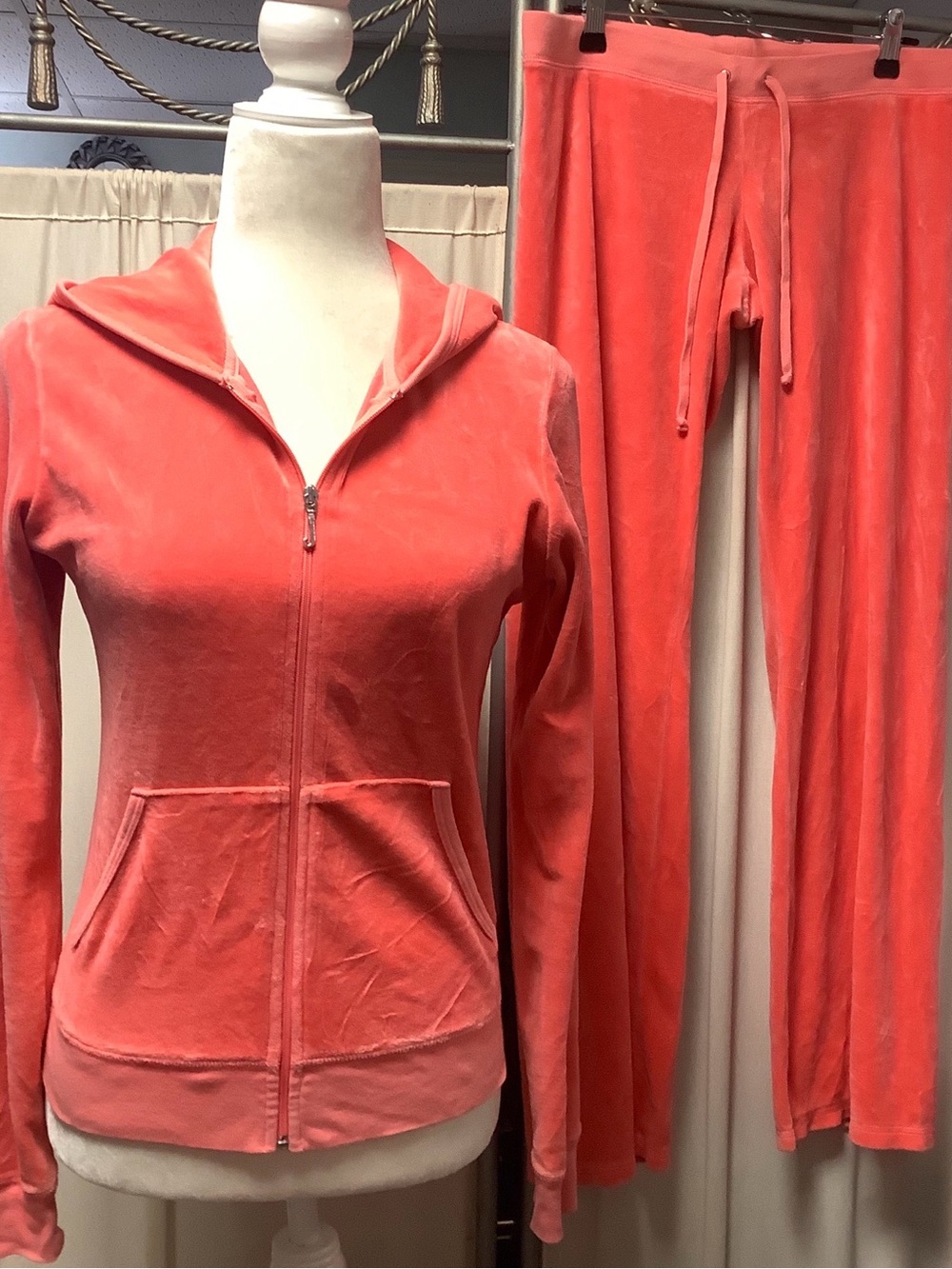 Juicy Couture Velour Zip Hoodie Drawstring Pants 33 x 32 Set - Coral Tracksuit